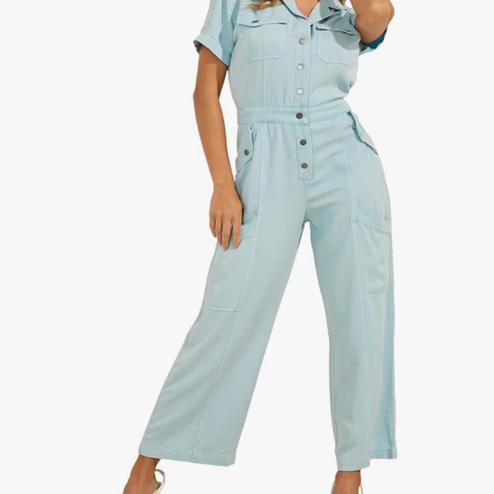 GUESS Eco Short Sleeve Kinsley Wide Leg Tencel Jumpsuit